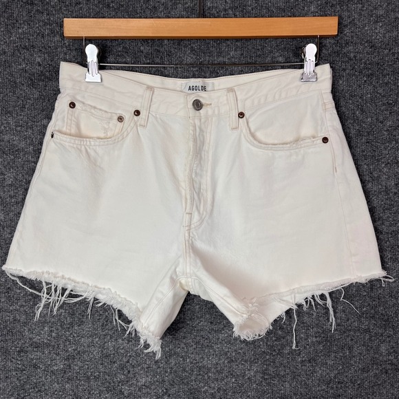 Agolde Pants - AGOLDE Parker long Denim Cut Off Shorts Button Fly Frayed Hem Womens Size 28
